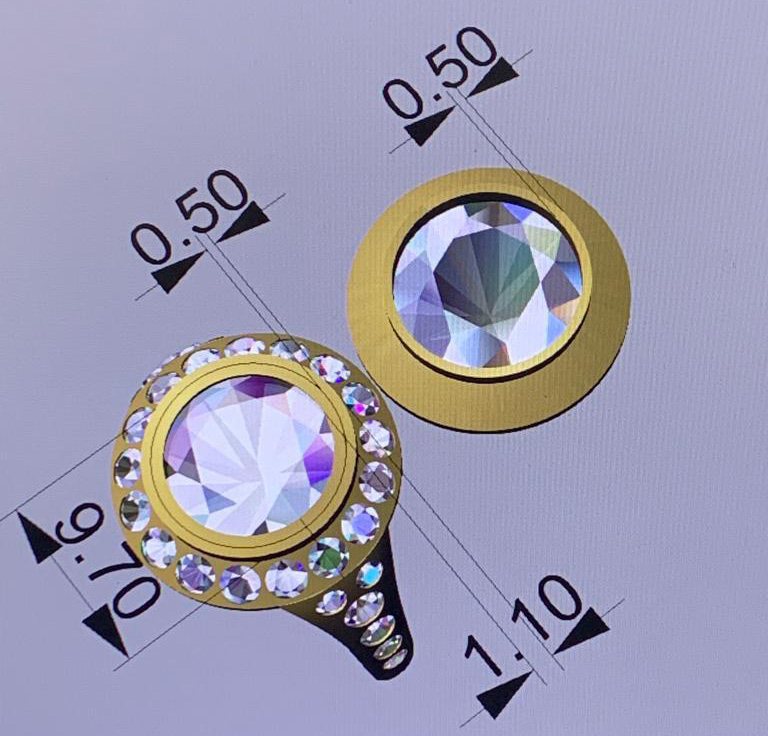 The 3D design of the ring with its measurements