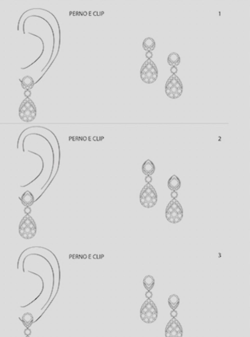 Three drawings of the earrings on the ear