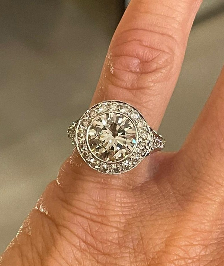 The finished ring, worn