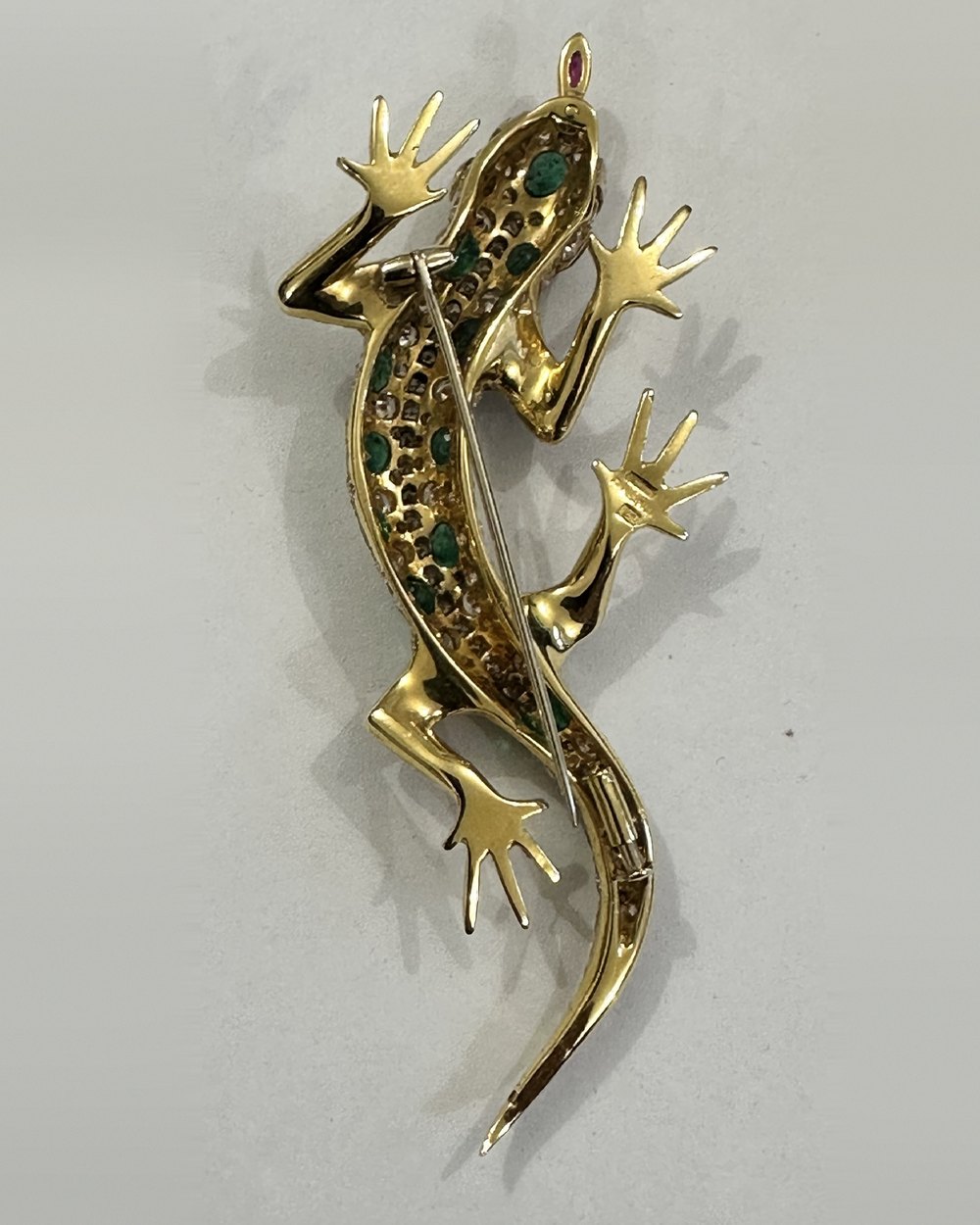 An old salamander brooch, seen from the back with its pin